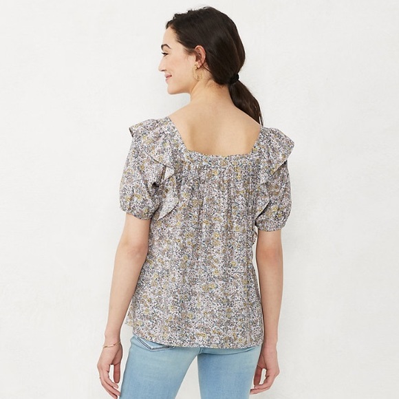 LC Lauren Conrad Ruffle Squareneck Short Sleeve Top - Picture 3 of 5